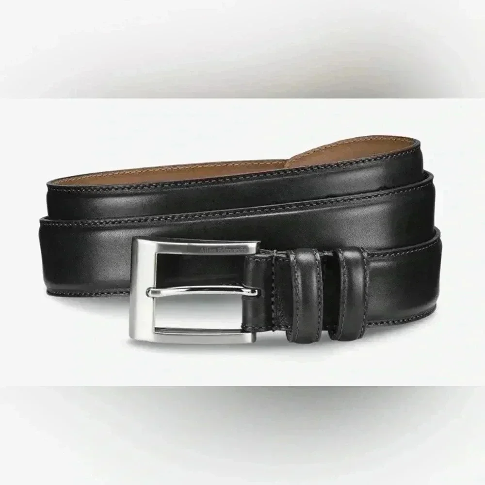 Men’s Genuine Black Leather Belt Silver Buckle Size: 40